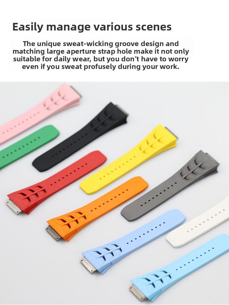 Steel head FKM Rubber Watchband For Richard Miller RM055 RM030 RM35-01 RM35-02 RM35-03 Watch Strap Soft Fluororubber accessories