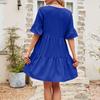 Women's Fashionable And Casual Flared Sleeve V-neck Solid Color Loose Dress