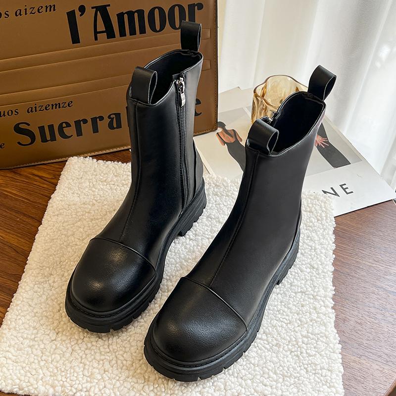 Fashion 2024 New Fashion Shoes for Women Zipper Women's Boots Autumn Round Toe Solid Mid-Calf Platform Water Proof Concise Short Boots