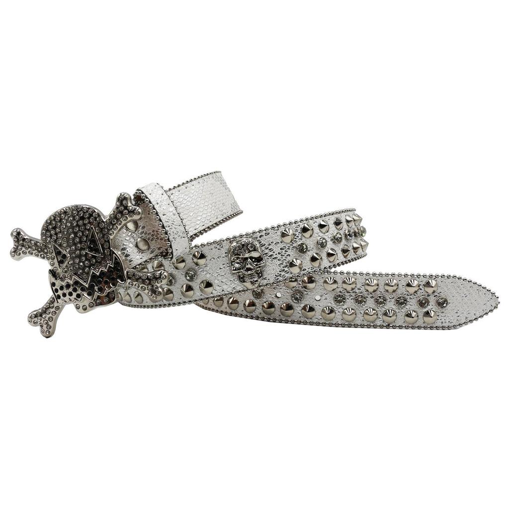 Unisex Rhinestone Skull Leather Belt - European & American Trend, Handmade Fashion Accessory