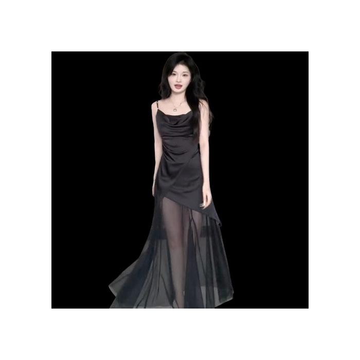 

Women s Summer Irregular Mesh Patchwork Dress - Black Waist-Cinching, Sexy Pure Desire Style XL