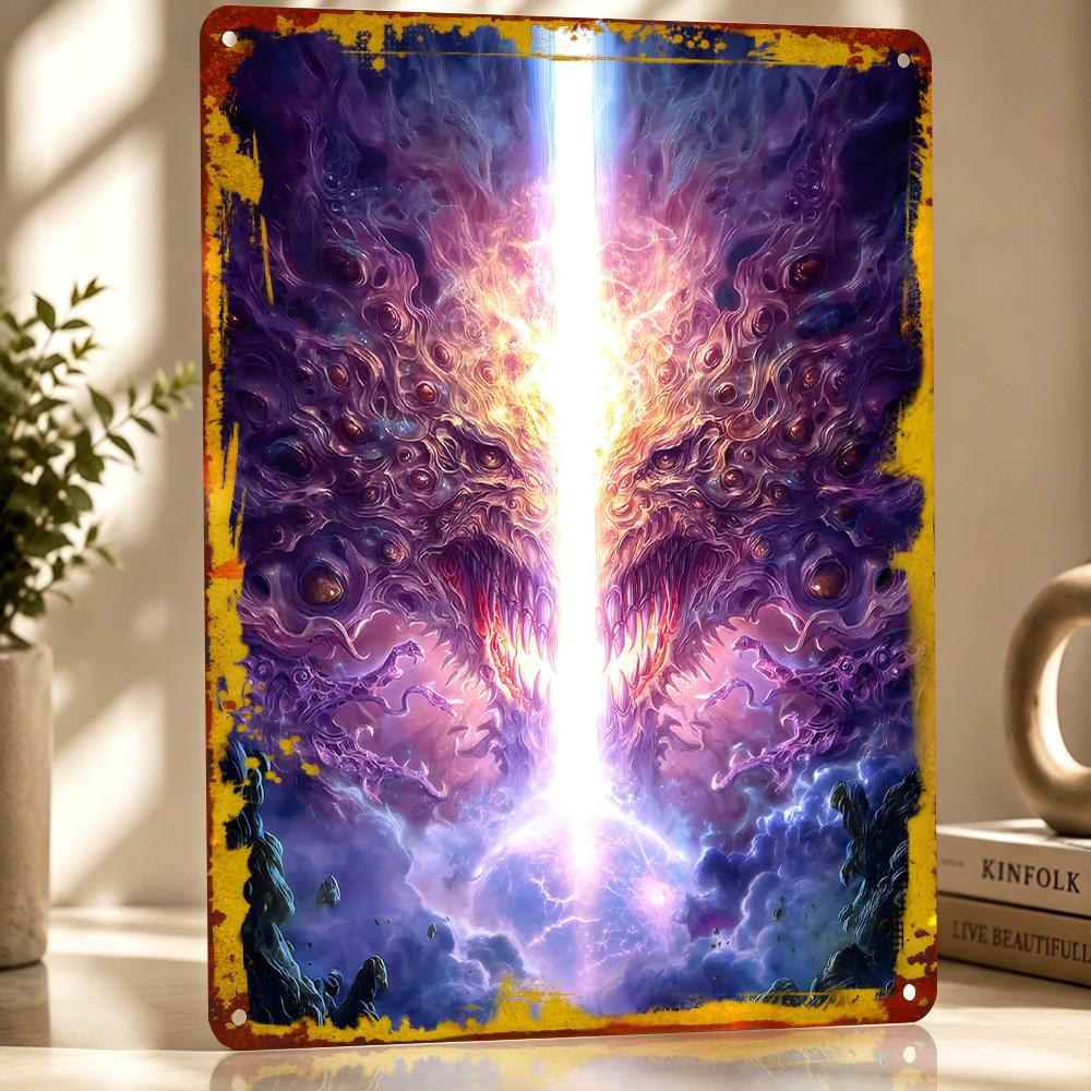 Fantasy Horror Beam D Texture Metal Poster Customized Wall Art Tin Sign Gift for Mancave Decoration Room Ornaments Funny Signs