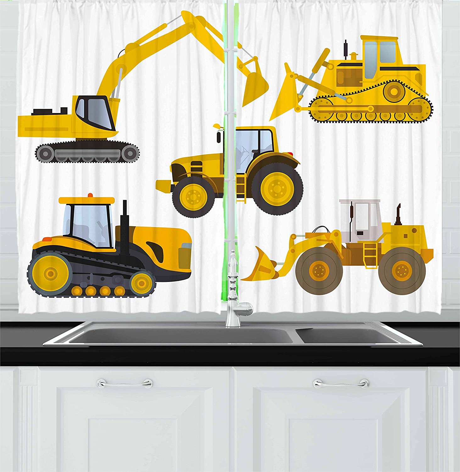 Желтый экскаватор Механическая машина Роскошные шторы для дома Товары для дома Гостиная — фото 13