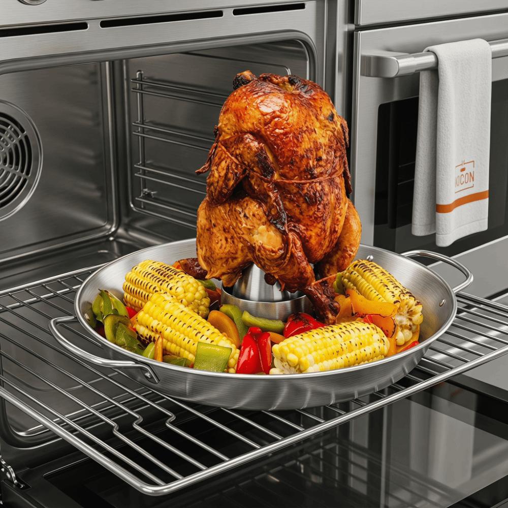 Reusable Beer Can Chicken Roaster Rack Stainless Steel Large Grill Chicken Holder Round Silver BBQ Roasting Pan