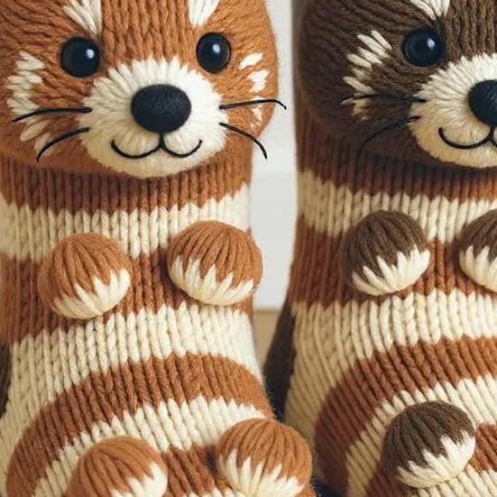 גרביים סרוגות תלת-ממדיות עם חיות, עבודת יד, עצלן, בובת פרה מההיילנד, גרבי צוות, חמודות, חמות, עבות, גרבי רצפה, מתנה ליום הולדת, לפסטיבל