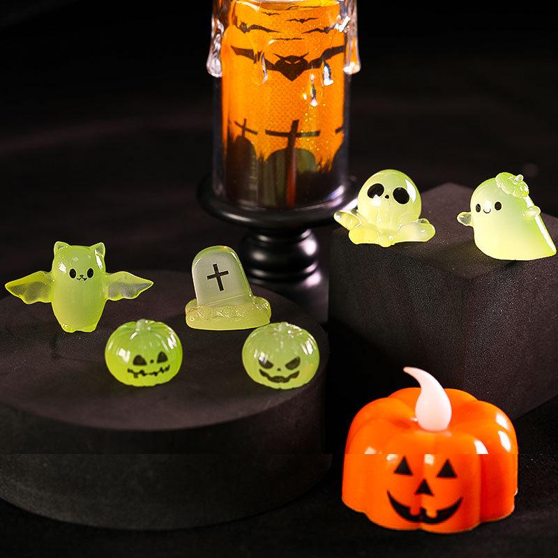 Mini Luminous Halloween Cute Ghost & Pumpkin Resin Figurines