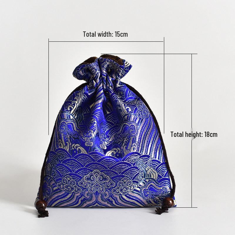 Hand-Embroidered Brocade Double-Layer Cotton Linen Drawstring Jewelry Bag