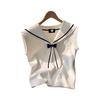 2025 Summer Milk White Knit Sailor Collar Bow Vest - Korean Style Women's Tank Top