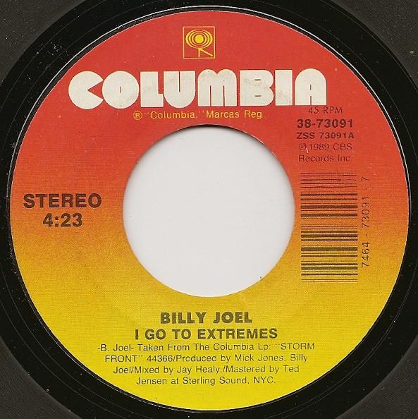 

7-дюймовая пластинка БИЛЛИ ДЖОЭЛ - I Go To Extremes 3873091 Columbia 1989 США Рок Б/У
