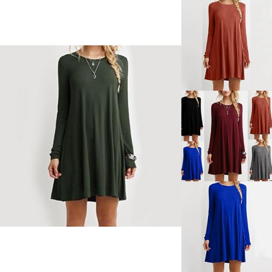 Elegant Women Autumn Fashion Basic Loose Slim Long Sleeve Mini Dress In S-5xl