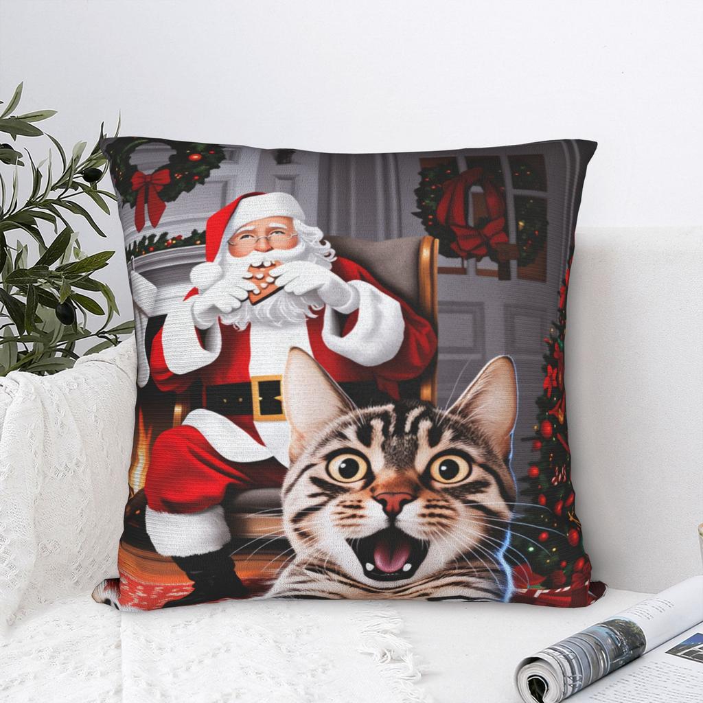Cat Selfie with Santa Xmas  Pillow Case  Funny Pillow Cover Print Pillowcases For Wedding Party Home Decor