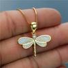 Fashion Gold Color Blue Simulated Opal Dragonfly Pendant Necklace For Women Inlay Crystal Necklace Wedding Jewelry Gift for Her