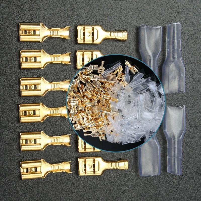 100PCS 4.8mm Gold Brass Car Speaker Female Spade Terminal Wire Connector New