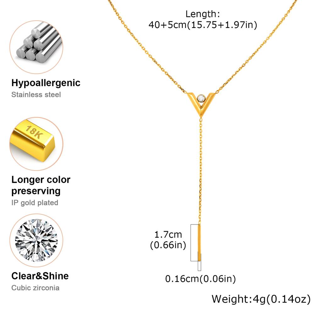 Fashion Minimalist Y-Shaped Long Tassel Necklace, Gold-color Stainless Steel V Necklace, Holiday Party Jewelry for Women Gift