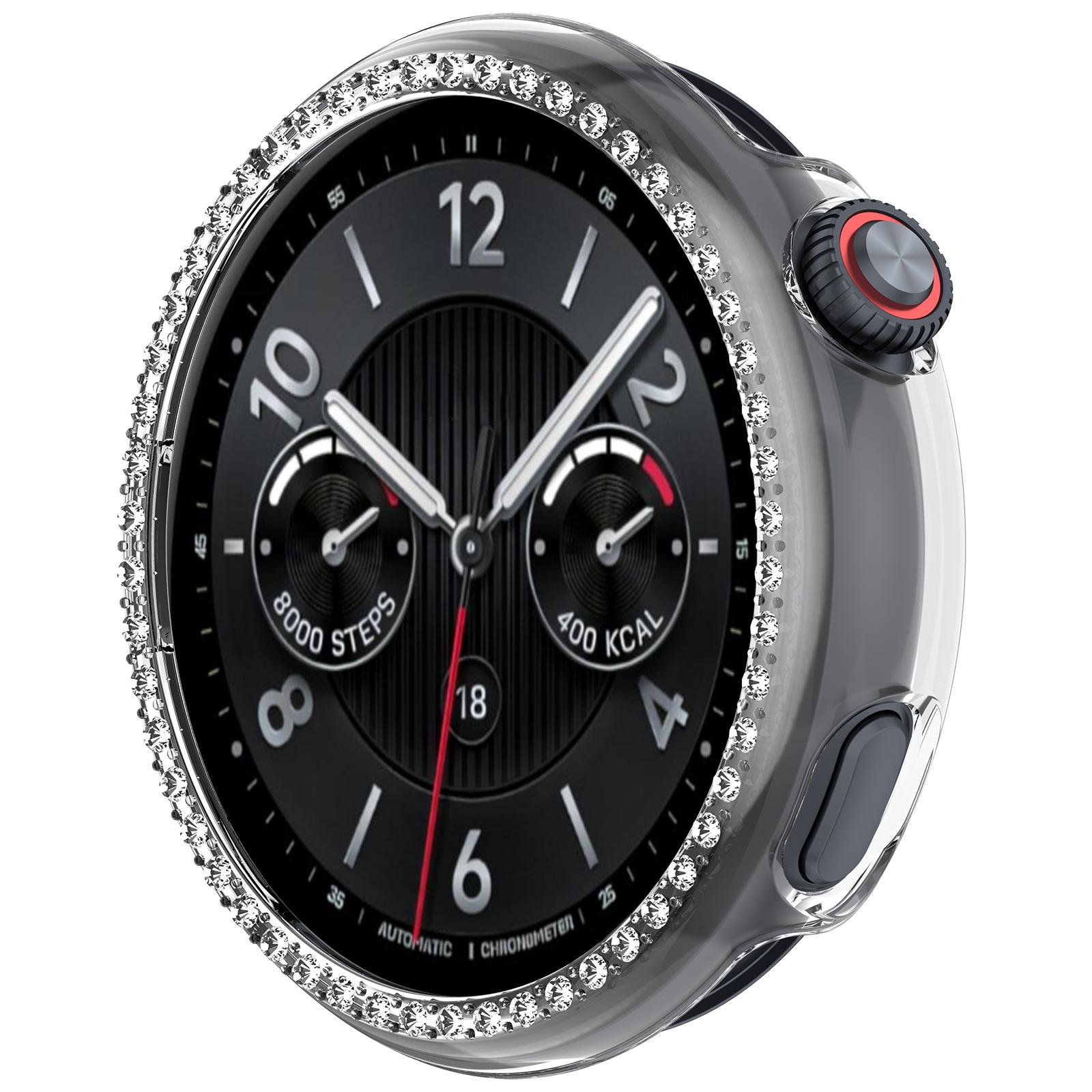 

For vivo Watch 5 Clear Watch Case Rhinestone Decorative Hollow Design PC Watch Cover As Shown A