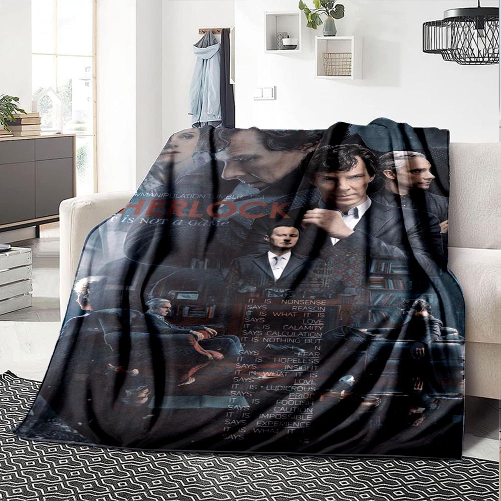 Sherlock Print Flannel Blanket High Quality Warm Comfortable Cover for All Seasons Perfect for Gifts Home Decor
