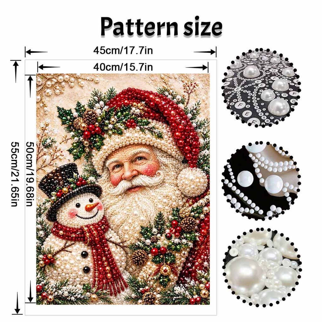 Santa Claus and Snowman Pearl Painting with Frame 3D Sparkling Canvas Art Relaxing Craft for Bedroom Wall Decor Gift Holiday Wall Art