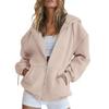 Women Warm Hoodie Winter Autumn Casual Loose Long Sleeves Cardigan Solid Color Zipper Hooded Drawstring Outerwear