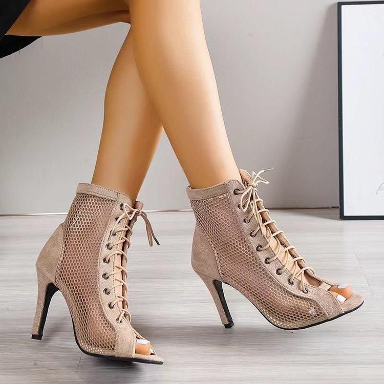Fashion Black Sexy Lace Up Cross-tied Women Shoes Comfort High Quality Thin Heels Open Toe Dancing Sandals Ankle Strap Hollow Out Pumps