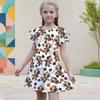 Girls White Halloween Printed Dress Round Neck Flutter Sleeve A Line Flared Dress