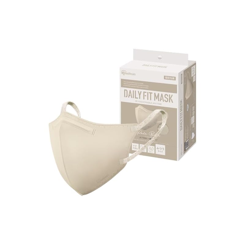 IRIS OHYAMA 3D Mask, 30-pack, Pale Beige, Regular Size, Individually Packaged, Non-woven Fabric, DAILY FIT, Comfortable On Ears, RK-F30XQ