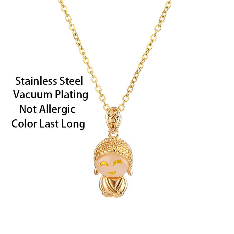 New In Cute Lucky Little Maitreya Buddha Pendant Women Necklaces Vintage Stainless Steel Female Chains Jewelry