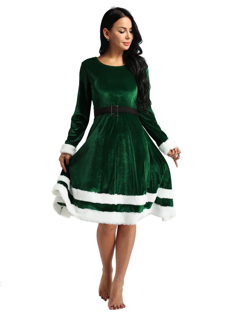 Damen Damen Samt Frau Weihnachtsmann Langarm Kostüm Weihnachten Kostüm Outfits Cosplay