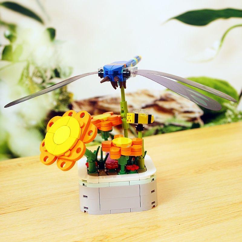 Dragonflies, sunflowers, insects, immortal flower pots, planting blocks, assembling puzzle toys, children's birthday gifts