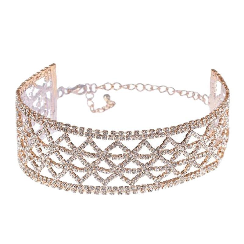 Glänsande Rhombus Strass Kors Halsband Flerlagers Nischdesign Halsband Trendigt Kall Vind Halsband Choker