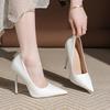 Couro Patentado Boca Fina Rasa Brilhante Salto Único Feminino Simples Bico Apontado Moda Sexy Slip-on Salto Alto