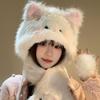 Soft Plush Ear Protection Cap Thickened Warm Integrated Cap Scarf New Winter Warm Cap  Women