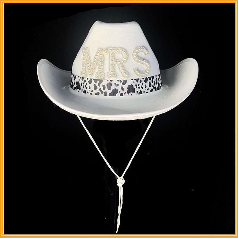 E-commerce Bride Single Party Cowboy Pattern Female White Hat