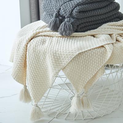 Nordic Knitted Blanket Solid Color Fringed Blanket Anti-pill Throw Blanket with Tassels for Home Decor Bed Sofa Travel