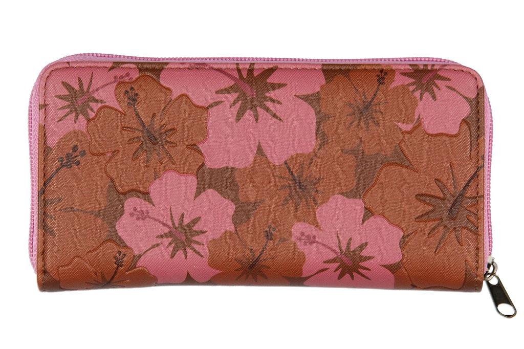 Bioworld Disney Lilo & Stitch All-Over Floral Stamp Design Stitched Faux Leather Full-Zip Wallet Bifold