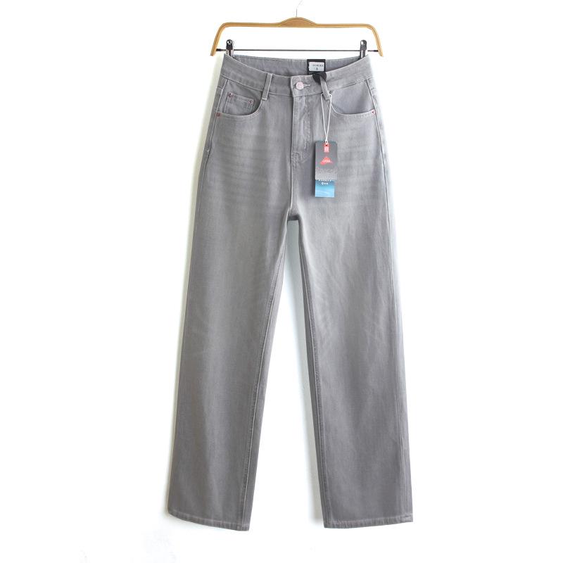 

Spring Style Four-Way Stretch Narrow Straight Leg High Waist Elastic Floor-Length Women s Jeans in Creamy Gray Large серый