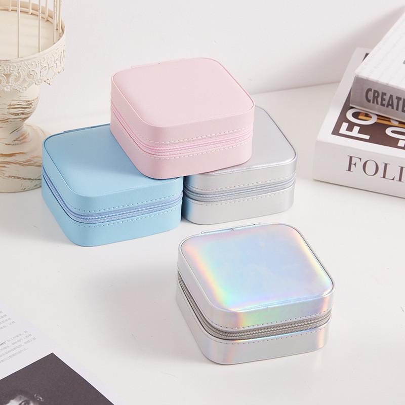 Caja de Joyería Clásica de Cuero Con Espejo Para Guardar Pendientes y Anillos