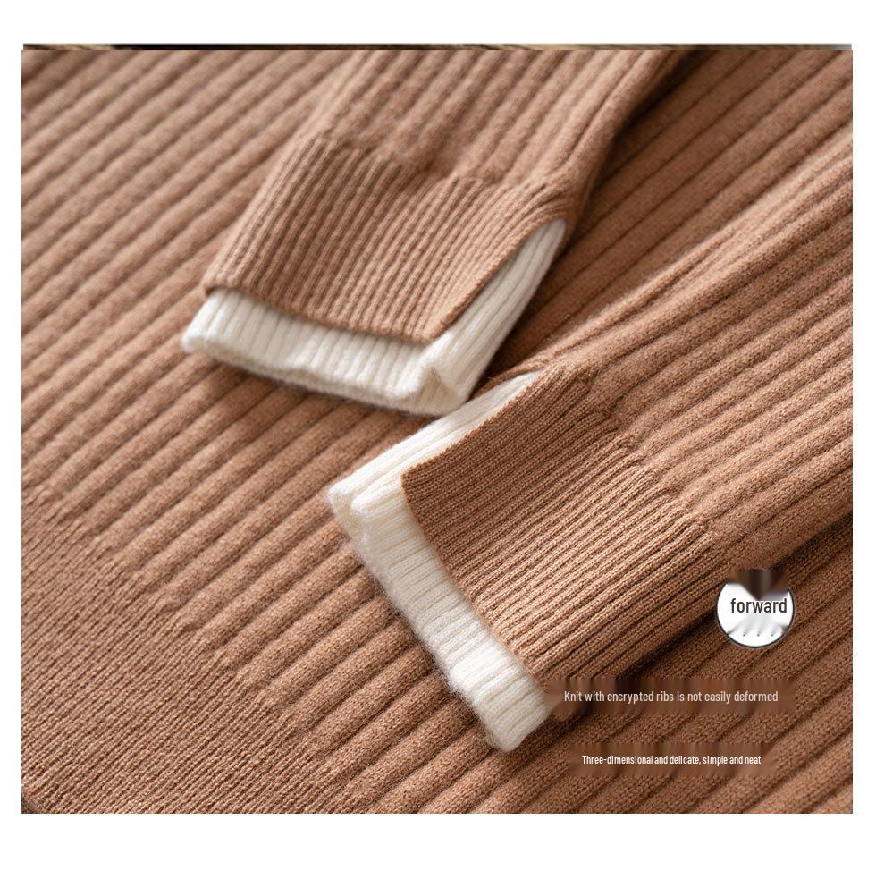 Women's 2026 Autumn/Winter V-Neck Faux Two-Piece 100% Pure Cashmere Sweater - Fashionable Button-Up Base Layer