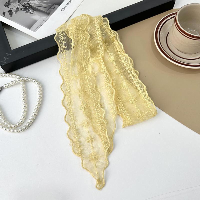 Silk scarf long strip high-end summer thin decorative versatile lace thin narrow small scarf headband