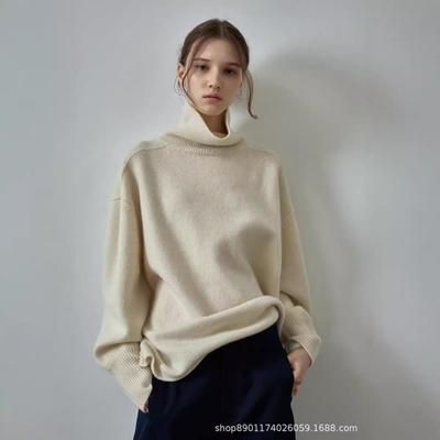"Auf Lager": Pullover mit hohem Kragen, Herbst/Winter, einfarbig, locker geschnitten, im lässigen Stil"