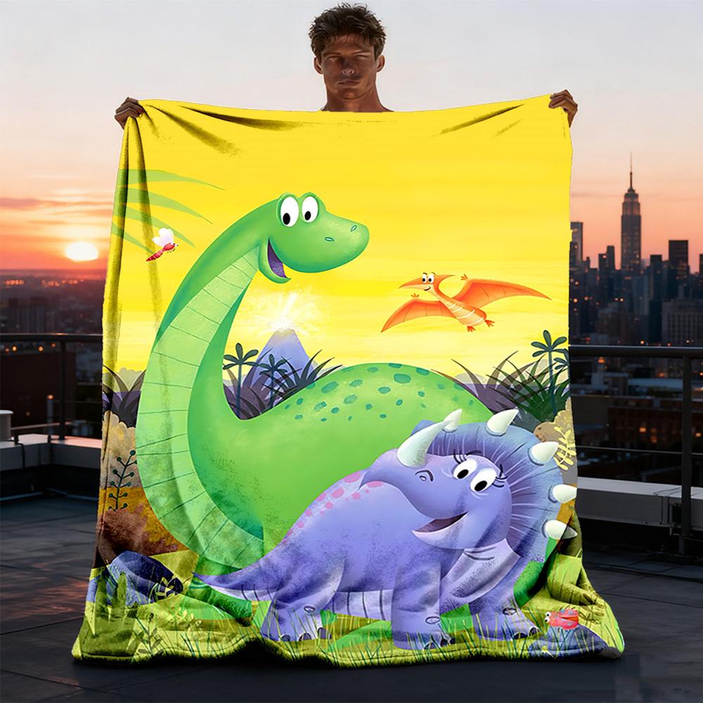 1pc Dinosaur Adventure Throw Blanket Polyester Fiber, Lightweight Flannel, Soft & Warm, All Season Use for Outdoor, Camping Digital Print