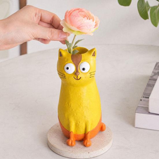 Cat Vase for Flowers, Quirky Cat Flower Vase for Desk Decoration and Bookshelf Display, 3D Decorative Vases for Home Office Styling and Gift Giving,