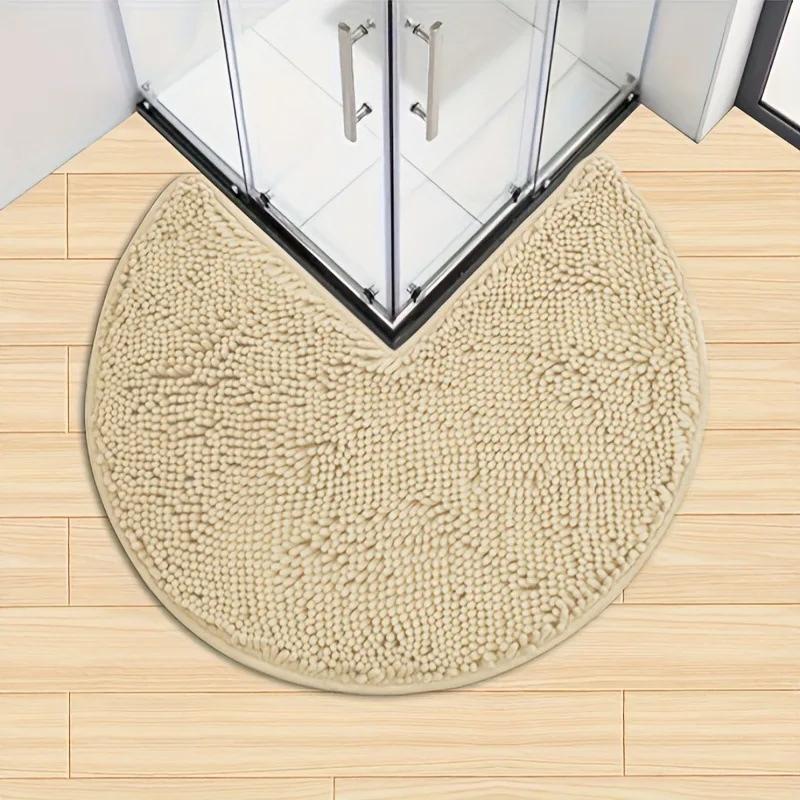 Flanell Runde Eck-Badezimmermatte Rutschfest Weich Verdickt Bodenmatte für Badezimmer Saugfähig Rutschfeste Fußmatte Heimdekoration (Champagne,80cm x 80cm)