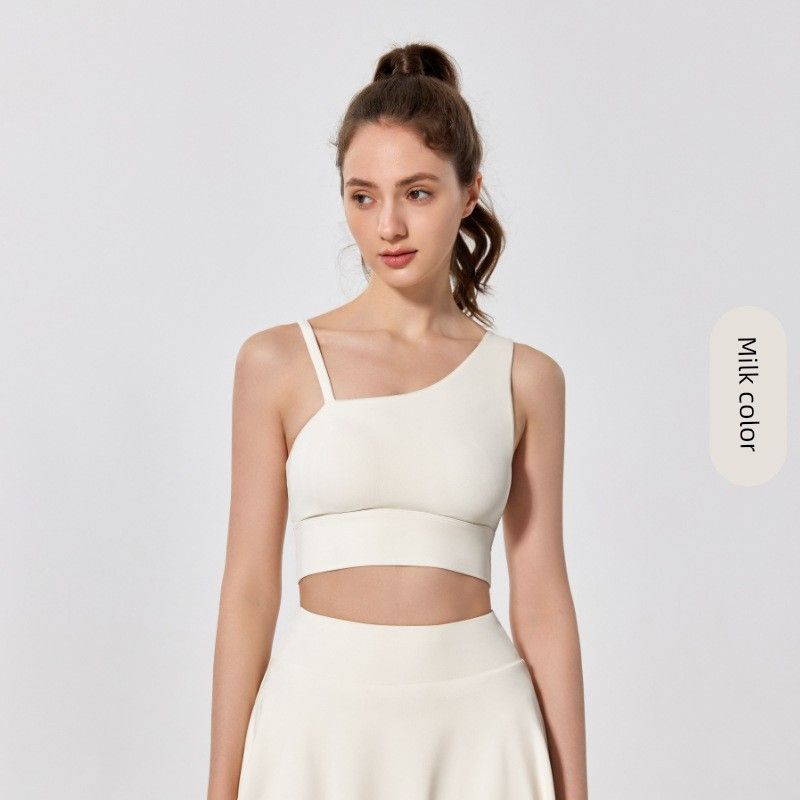 

Foreign Trade with Chest Pad Shoulder Belt Sports Intimates Nude Feel Antibacterial Backless Bra Bubble Wrap Yoga Workout Vest Tops Milkshake color XL
