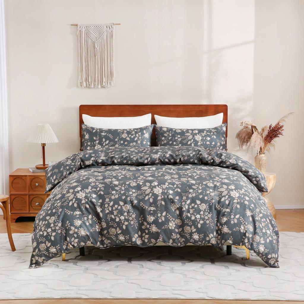Floral Duvet Cover Set Queen Reversible Blue and White Flower Branches Leaf Print Comforter Cover Vintage Farmhouse Bedding Set