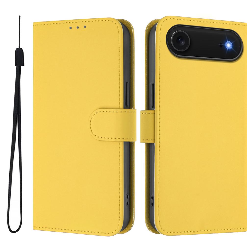 For iPhone 17 Air Case Solid Color Wallet Leather Phone Cover with Strap