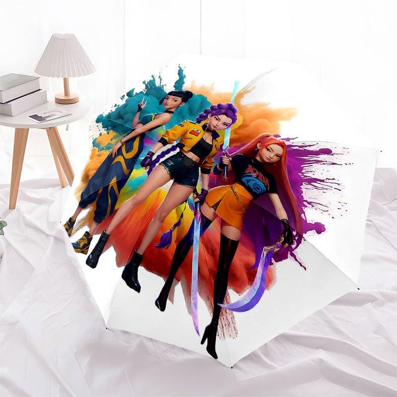 1pc K-POP hunter X Automatic Opening/Closing Umbrella with Convenient Three-Fold Design, 8 Iron Ribs - for Outdoor Daily Use, Travel A37
