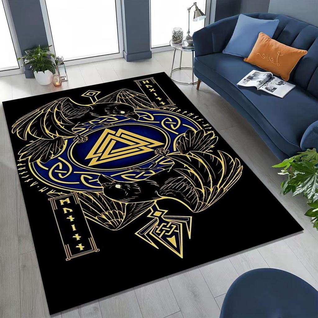 Nordic Viking Warrior Symbol Valhalla Valknut Rune Moto Rug for Bedroom Living Room Sofa Home Doormat Decor,Non-slip Floor Mat