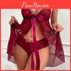 Flower Sexy Mesh Lingerie Embroidered Set Openfront Nightgown Camisole