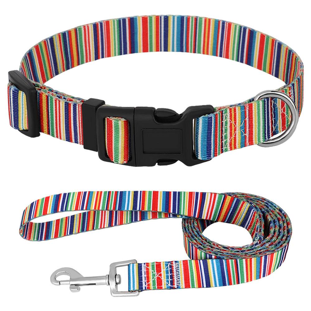 Cute Puppy Dog Collar and Leash Set Adjustable Dogs Cats Printed Collar Walking Lead Leash Chihuahua Collar Necklace Bone Print