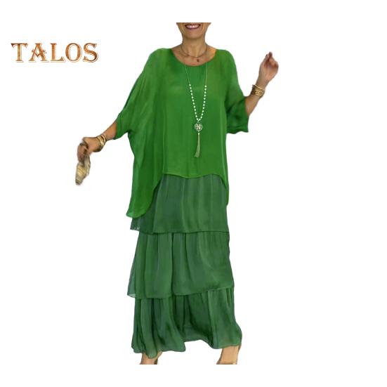 Rochie de seară în straturi, împrăștiate, tiv de tort, mâneci pe jumătate, rochie maxi, mâneci liliac, largi, gât rotund, rochie din șifon pentru petrecere, bal de absolvire